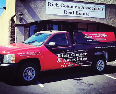 Rich Cosner and Associates truck with Bedfin installed to promote a huge rebate on home purchase through their agency